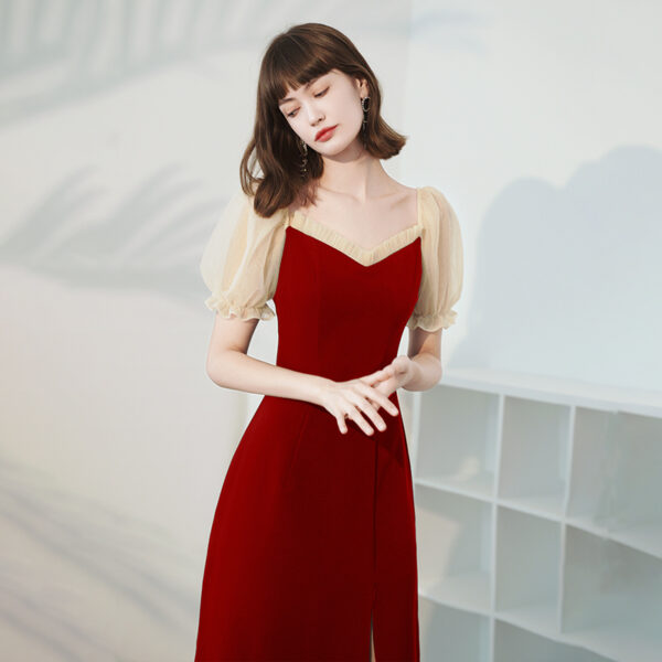 Burgundy Medium-Length Dress for Women, Elegant Burgundy Dress, Stylish Mid-Length Women’s Gown