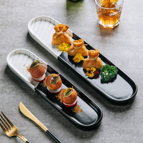 Japanese Ceramic Long Plate Household Dessert Tableware, Elegant Japanese Ceramic Long Plate for Dessert and Table Settings, Stylish and Functional