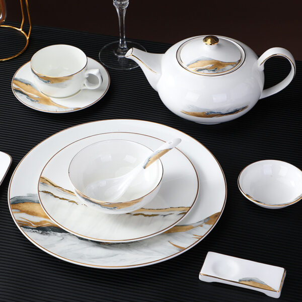 Bone China Hotel Tableware Set Chinese Style, Elegant Bone China Dinnerware, Luxurious Chinese-Style Tableware Set for Hotels