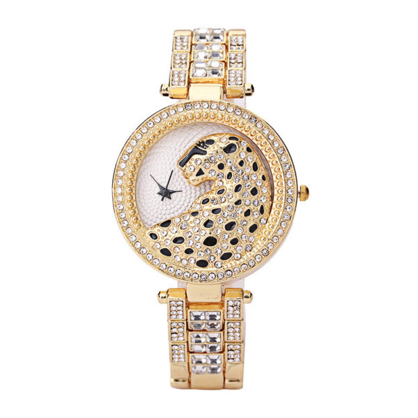 Women's Diamond Leopard-Print Watch with Three-Dimensional Design, Stylish Three-Dimensional Leopard-Print Watch with Diamonds