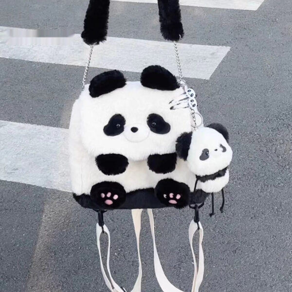 Panda Holding Bamboo Flap Bag, Cute Plush Doll Shoulder Bag, Adorable Panda Plush Single Shoulder Bag