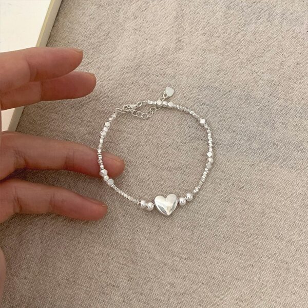 Sterling Silver Heart Bracelet with Small Silver Pieces for Women, Elegant Niche Sterling Silver Heart Bracelet, Stylish Silver Heart Bracelet for Women