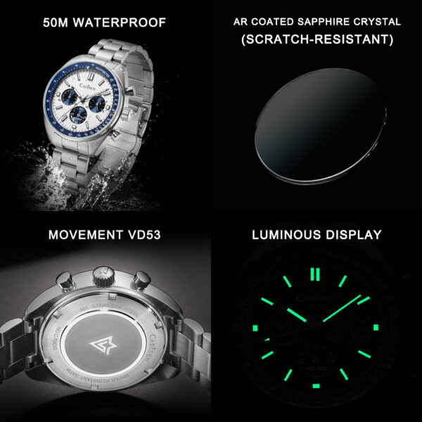 Three-Eye Timing Multi-Function Waterproof Men's Quartz Watch, Men's Quartz Watch with Three-Eye Timing and Multi-Function Waterproof Design