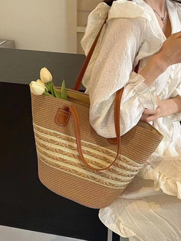 South Korea Vacation Raffia Woven Tote, Large Capacity Woven Bag, Stylish Korean Vacation Tote Bag