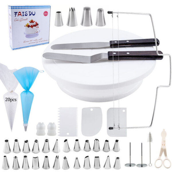 62-Piece Cake Decorating Set with Turntable and Nozzles, Complete Cake Decorating Kit with Cleaning Brush, Professional Baking Tools for Cake Design