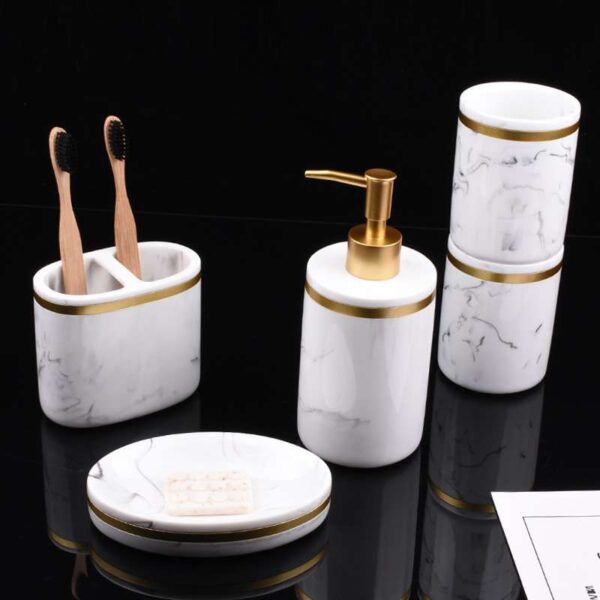 Marble Bathroom Amenities Kit, Luxury Home and Hotel Bathroom Set, Elegant Marble Bathroom Accessories