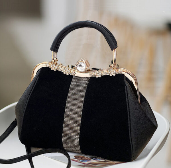 Autumn Winter Diamond-Embellished Handbag, All-Match Horse Hair-Like Handbag, Diamond-Embedded Horse Hair Style Handbag