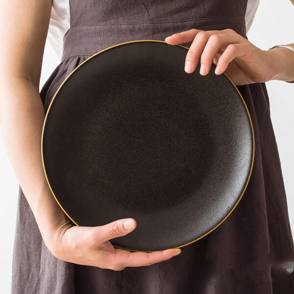 Elegant Black Ceramic Tableware Set with Plate, Bowl, and Fruit Plate, Stylish Phnom Penh-Inspired Design, Perfect for Modern Dining