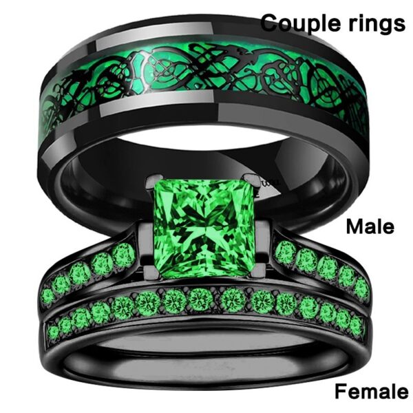 Elegant Emerald Women’s Ring in European and American Stainless Steel, Stylish Emerald Green Stainless Steel Ring for Women