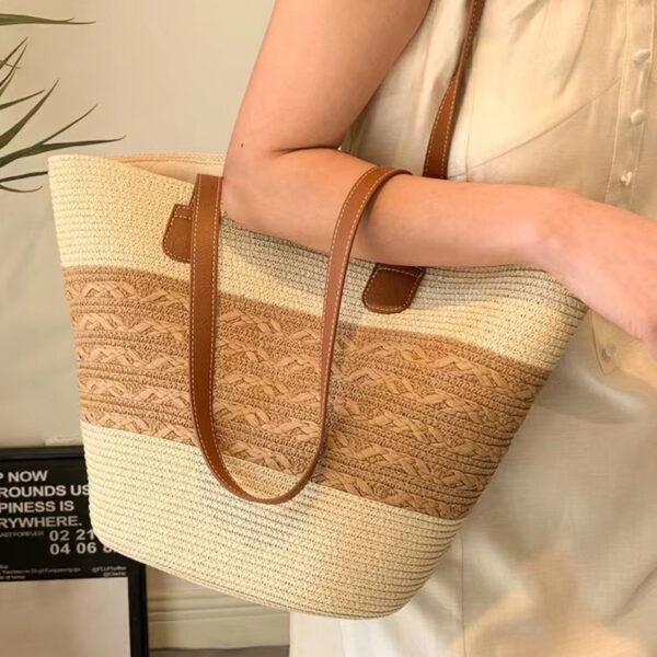 South Korea Vacation Raffia Woven Tote, Large Capacity Woven Bag, Stylish Korean Vacation Tote Bag