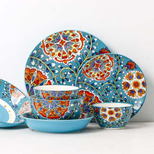 Elegant Green Peacock Ceramic Tableware for Western Cuisine, Stylish Household Tableware Set with Peacock Design, Unique Ceramic Dishes for Western Food