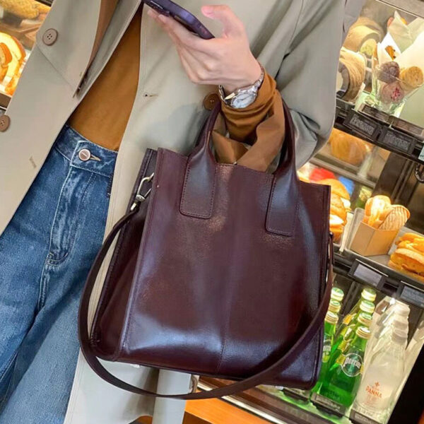 Women's Genuine Leather Crossbody Tote, Stylish Leather Crossbody Tote Handbag, Elegant Genuine Leather Tote for Women