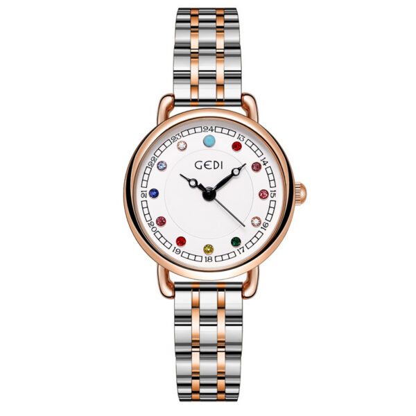 Niche Women's Stylish Steel Belt Quartz Watch with Birthstone, Elegant Light Luxury Ins-Style Waterproof Quartz Watch for Women