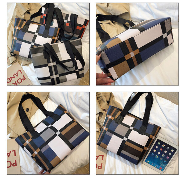 PU Shoulder Bag with Fashionable Plaid, Large Capacity Shopping Tote, Stylish Plaid Pattern PU Shoulder Bag