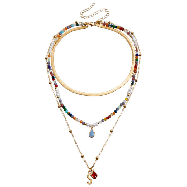 Bohemian Multi-Layer Necklace with Contrast Color Rice-Shaped Beads, Stylish Bohemian Stringed Beads Necklace, Colorful Multi-Layer Beaded Necklace