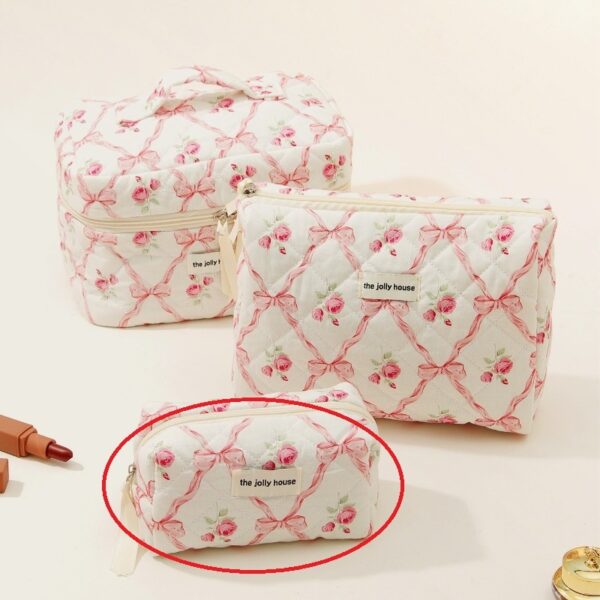 Bow Cotton Makeup Bag with Large Capacity, Ins Style Portable Storage Bag, Stylish and Practical Wash Bag