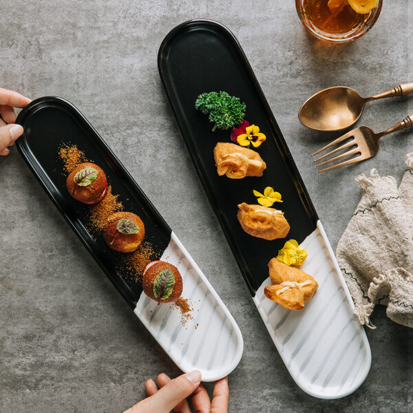 Japanese Ceramic Long Plate Household Dessert Tableware, Elegant Japanese Ceramic Long Plate for Dessert and Table Settings, Stylish and Functional