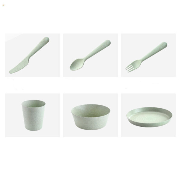 Wheat Straw Cutlery Set with Cups, Dishes, Forks, and Spoons, Drop-Proof and Eco-Friendly, Wholesale Wheat Straw Kitchenware