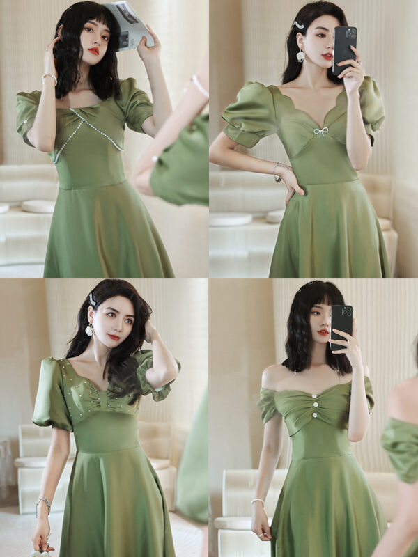 2024 Avocado Green Satin Spring Dress, Women's Group Dress in Avocado Green, Elegant Sisters Dress Skirt