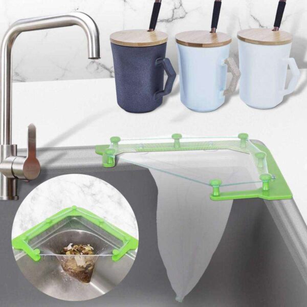 Triangle Hanging Net Storage Drain Rack for Kitchen Sink, Efficient Leftovers and Water Filter