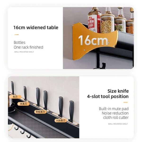 Fashionable Wall-Mounted Kitchen Shelf, Punch-Free Multifunctional Organizer for Stylish Storage