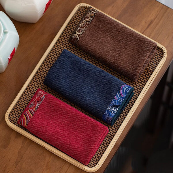 Thickened Cotton Linen Absorbent Tea Towel with Zen Embroidery, Cotton and Linen Tea Towel for Kitchen Use, Zen Embroidery Cotton Linen Kitchen Towel.