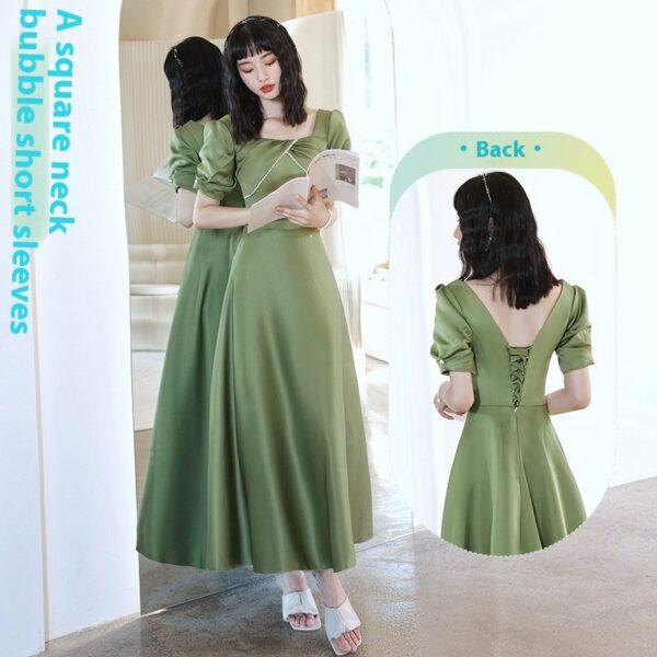 2024 Avocado Green Satin Spring Dress, Women's Group Dress in Avocado Green, Elegant Sisters Dress Skirt