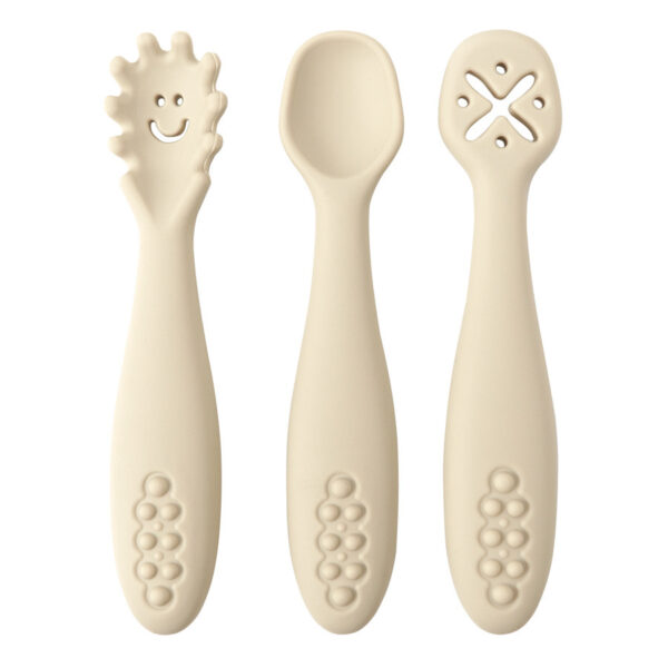 Set of 3 Silicone Spoons and Forks for Baby, Soft and Safe Baby Cutlery, Non-Toxic Silicone Baby Feeding Utensils