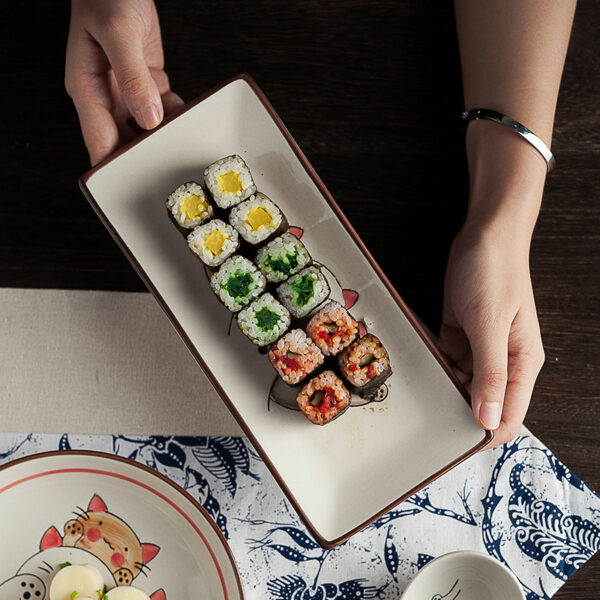 Underglaze Creative Tableware Rectangular Ceramic Cooking Sushi Plate, Artistic Underglaze Rectangular Sushi Plates, Creative Ceramic Sushi Plates for Cooking