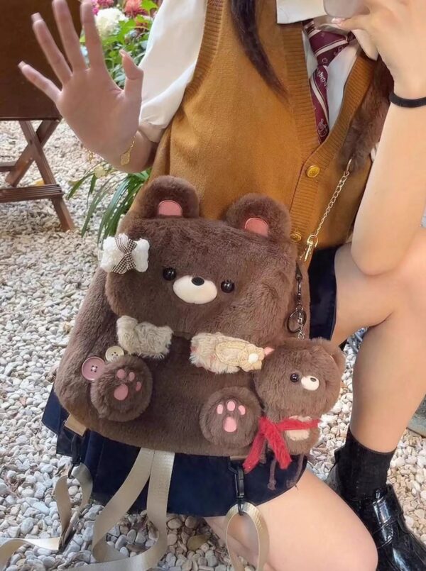 Large Capacity Plush Bear Backpack for Women, Cute Personality Bear Design Backpack, Adorable Plush Backpack for Women