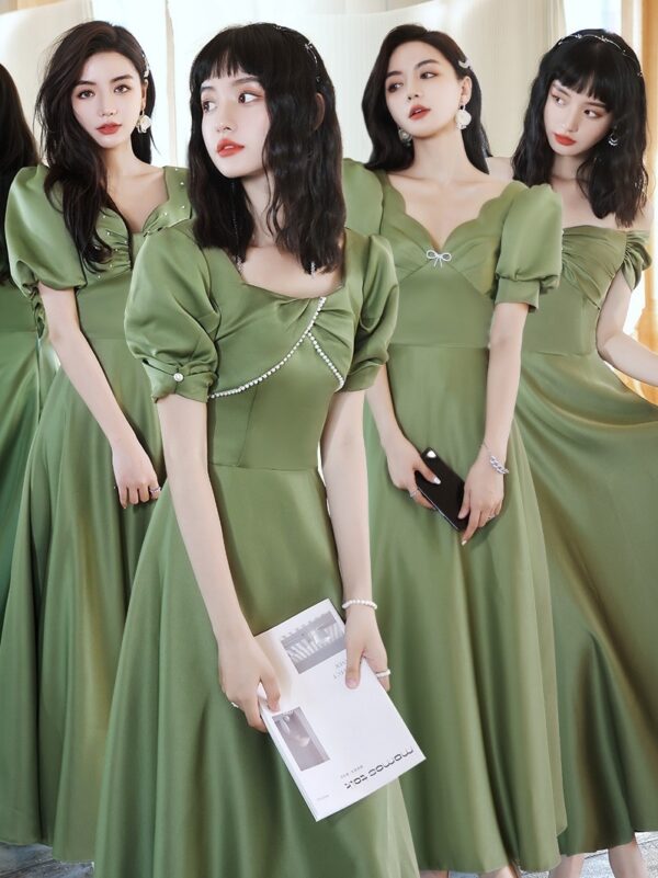 2024 Avocado Green Satin Spring Dress, Women's Group Dress in Avocado Green, Elegant Sisters Dress Skirt