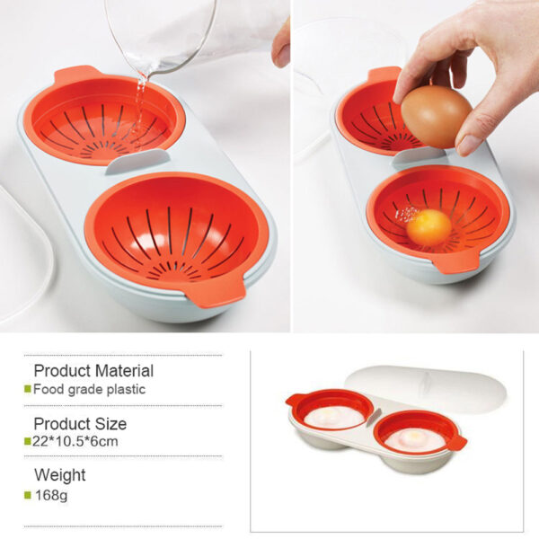 Food Grade Microwave Egg Poacher with Double Cups, Efficient Egg Boiler for Steaming Eggs, Kitchen Egg Poacher Set for Microwave Use