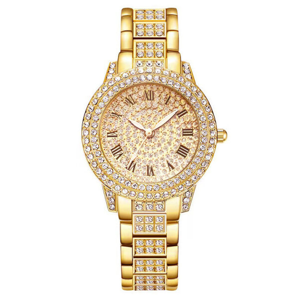 Women's Diamond Roman Quartz Watch Five-Piece Set, Elegant Diamond-Accented Roman Quartz Watch Set for Women