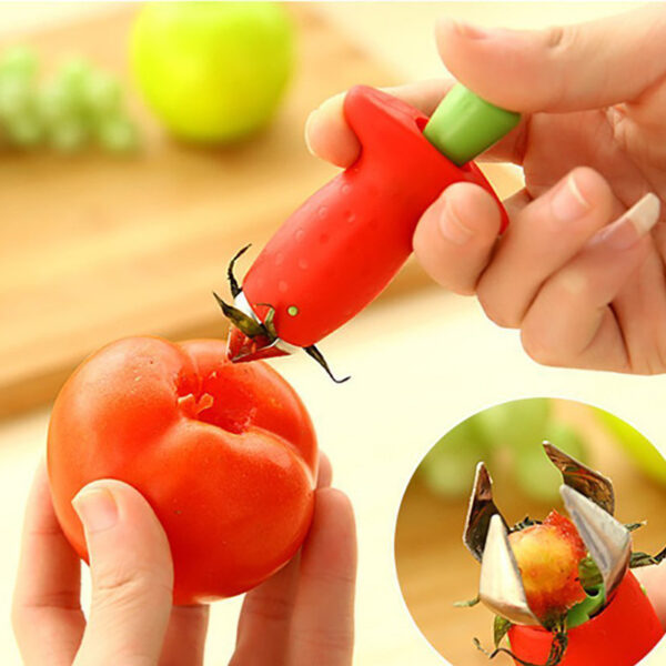 Metal and Plastic Strawberry Stem Remover, Fruit Leaf and Tomato Stalks Gadget, Efficient Strawberry and Tomato Stem Removal Tool