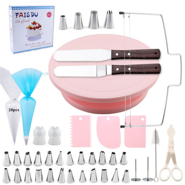 62-Piece Cake Decorating Set with Turntable and Nozzles, Complete Cake Decorating Kit with Cleaning Brush, Professional Baking Tools for Cake Design