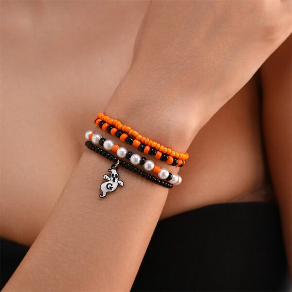 Women's Leather Pumpkin Bat Ghost Halloween Bracelet, Stylish Leather Bracelet with Pumpkin and Bat Design, Trendy Halloween Ghost Bracelet for Women