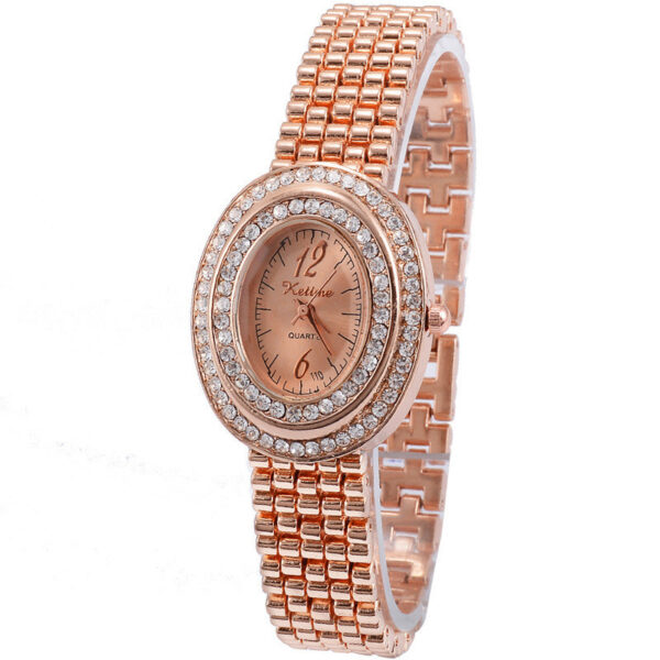 Women's Casual Oval Dial Diamond Quartz Watch, Stylish Oval Dial Quartz Watch with Diamond for Women, Elegant Women's Fashion Quartz Watch with Oval and Diamond Design