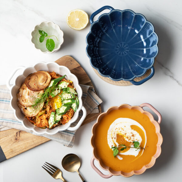 Spacious Nordic-Style Ceramic Salad Bowl, Large Binaural Design for Elegant Dining, Perfect for Serving Salads and Side Dishes