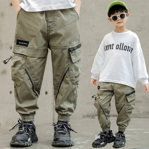 Trendy Drawstring Zipper Pants for Kids, Comfortable Casual Pants with Zipper Details, Stylish Kids’ Drawstring Pants