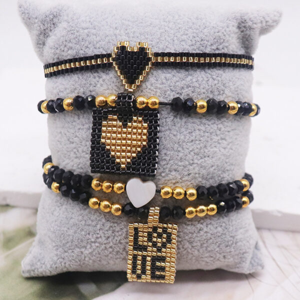 Ethnic Style Miyuki Bracelet Suit with Heart Tag and Crystal, Cross Border Miyuki Ethnic Heart Tag Bracelet, Crystal Heart Tag Miyuki Bracelet with Ethnic Flair