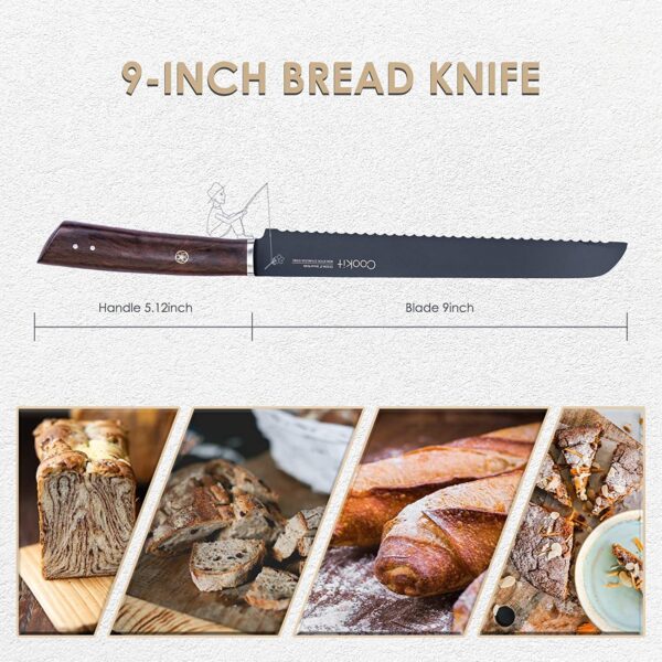 9-Inch Bread Knife with Serrated Edge, High Carbon Stainless Steel Bread Cutter, Forged Knife for Homemade Bread