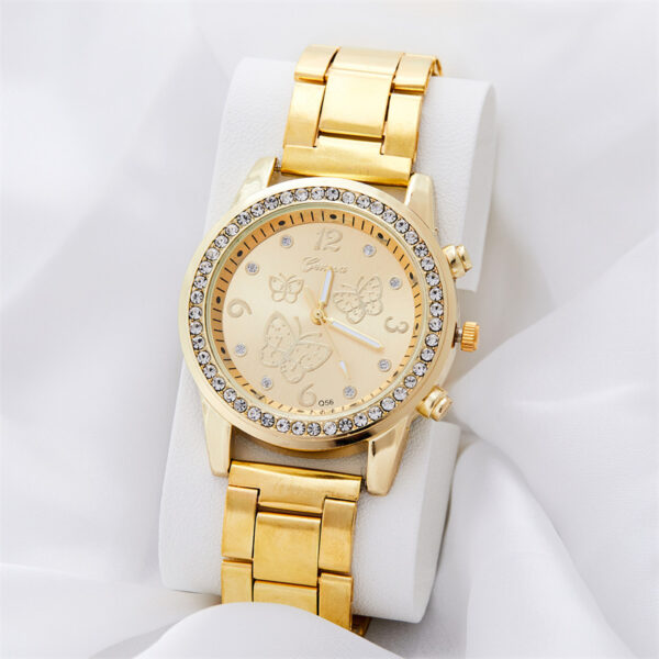 Butterfly Digital Quartz Watch with Diamond Accents, Stylish Butterfly Quartz Watch with Diamond-Embedded Design