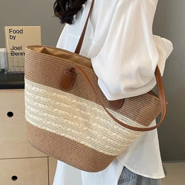 South Korea Vacation Raffia Woven Tote, Large Capacity Woven Bag, Stylish Korean Vacation Tote Bag