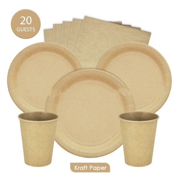 Kraft Paper Disposable Tableware Set FSC Paper Tray Paper Towels, Eco-Friendly Kraft Paper Tableware, Convenient and Sustainable Disposable Set