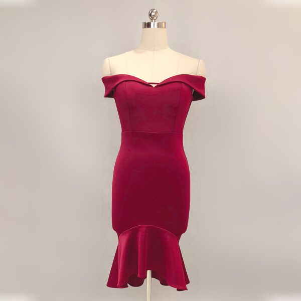 New Fishtail Wedding Dress, Spring Mid-Length One-Shoulder Red Evening Dress, Sexy Fishtail Dress for Special Occasions